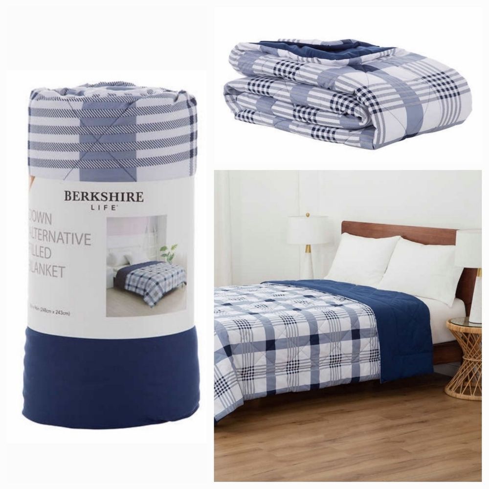 Berkshire Blue & White Plaid Reversible Blanket